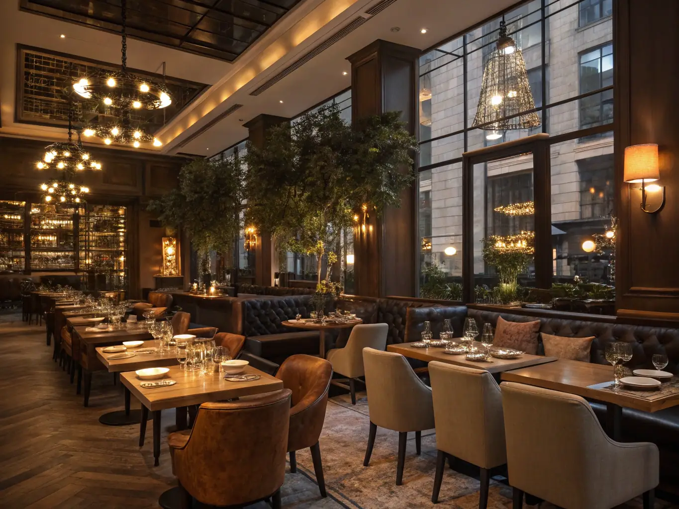 A sophisticated, modern restaurant interior with tables elegantly set, showcasing a bustling yet refined atmosphere, symbolizing increased reservations and customer satisfaction.