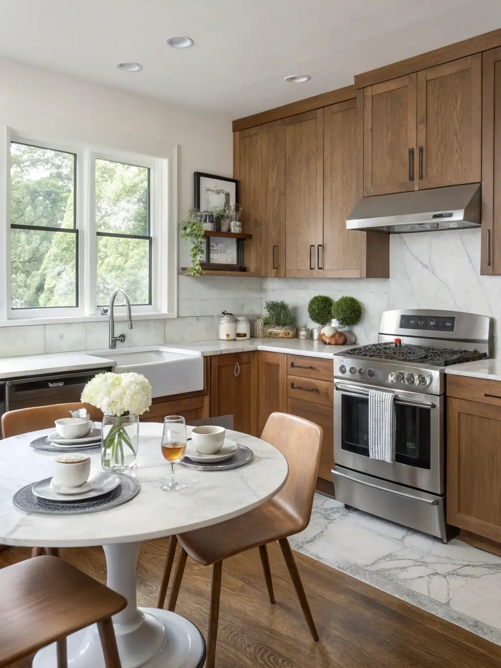 A beautifully renovated kitchen with modern appliances and stylish design, showcasing the transformation and value added by renovation services.